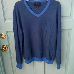 Faconnable v neck sweater in blue, size L
